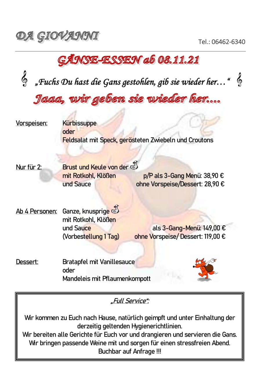Gänse-Essen ab 08.11.21